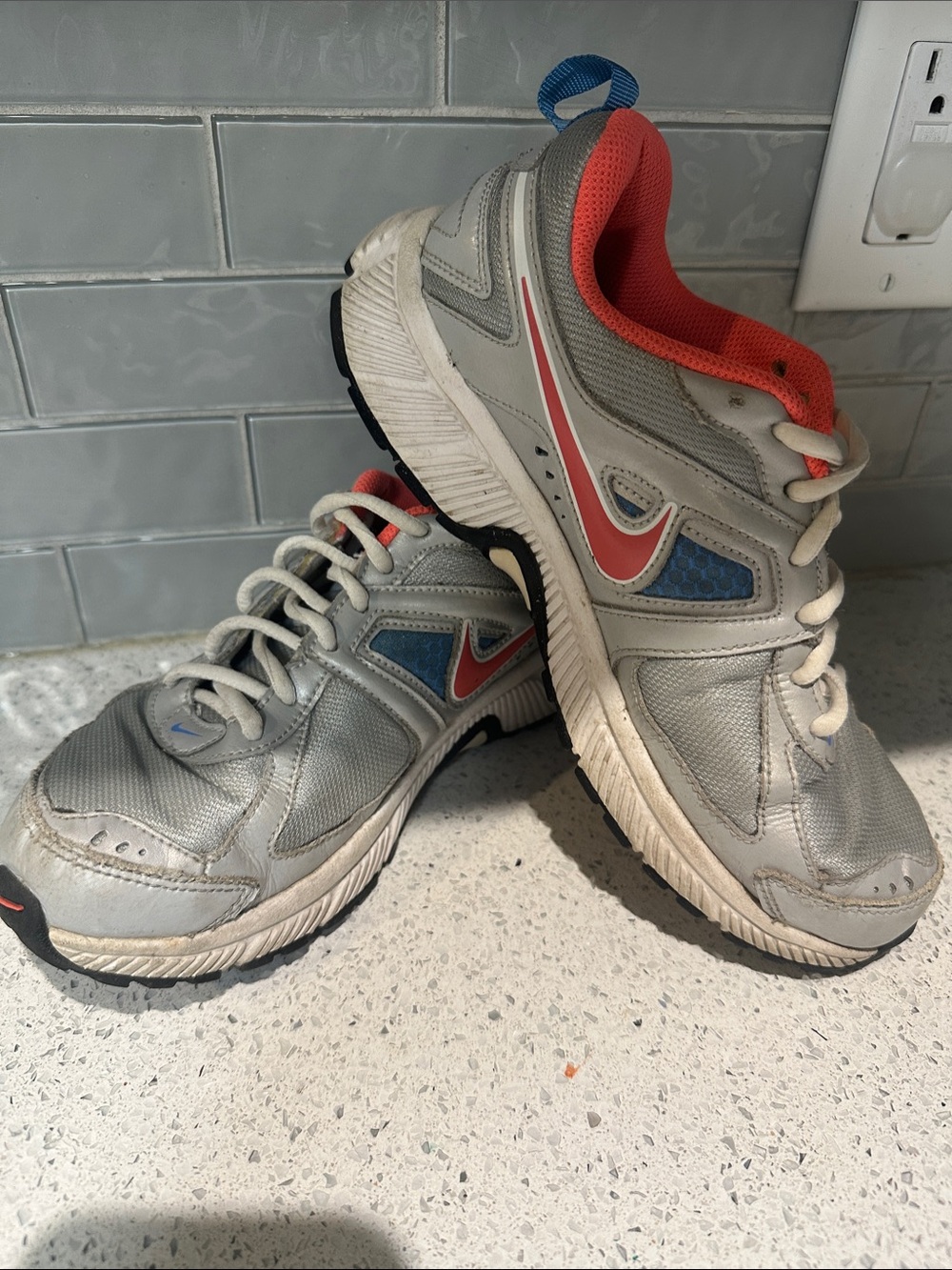 Nike Gray Sneakers with Coral & Blue Accents